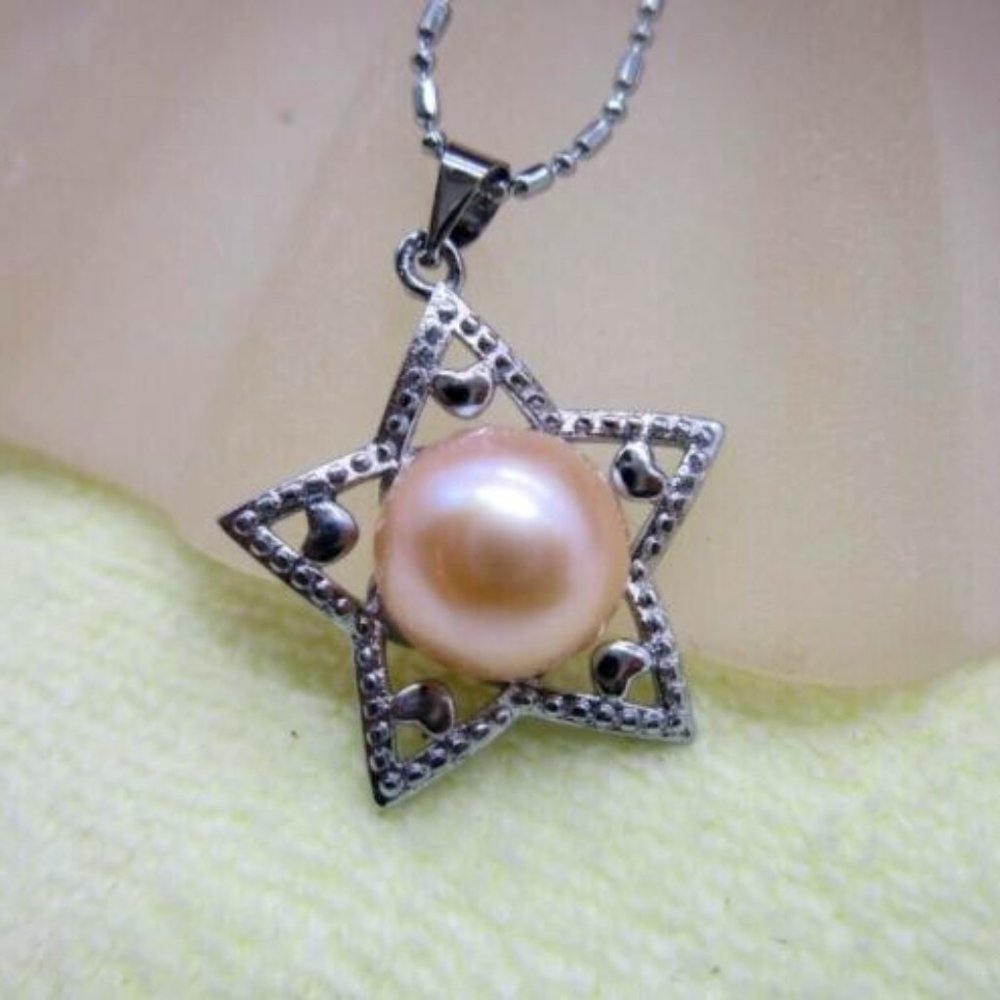 Pink seashell pearl silver star hearts 925 Silver pendant